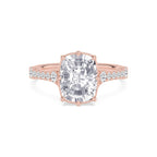 Top-down overhead perspective of a 3 CT cushion cut lab-grown diamond ring crafted in rose gold.