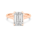 Top-down overhead perspective of a 4 CT emerald cut lab-grown diamond solitaire ring crafted in rose gold.