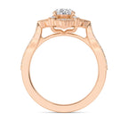 Side profile view of a 2 CT oval cut lab-grown diamond engagement ring with vintage details in rose gold.