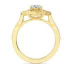 Elegant side profile view of a 2 CT oval cut lab-grown diamond engagement ring in polished yellow gold.