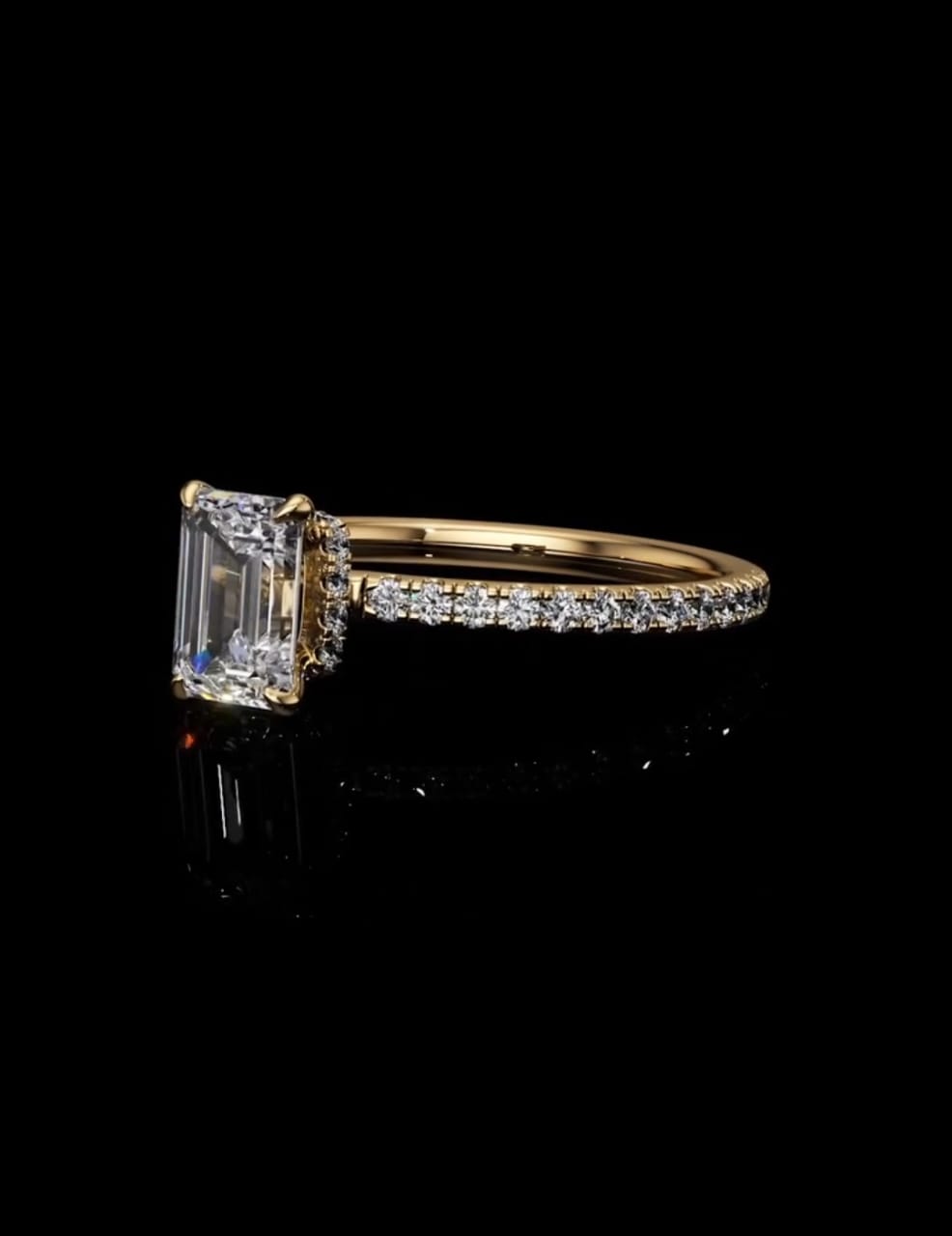 2 Gold ring Emerald Cut yellow gold ring