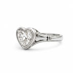 Angled side view of a 2 CT heart-cut lab-grown diamond engagement ring with split shank in 14K white gold.