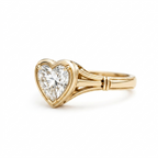 Angled side profile view of a 2 carat heart-shaped lab diamond engagement ring in 14K yellow gold.