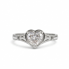 Direct front view of a 2 CT heart cut lab-grown diamond ring in white gold with vintage split shank details.