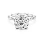 Front view of a 3 CT round brilliant lab-grown diamond solitaire ring in 14K white gold with a beaded band.