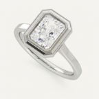 Angled 3/4 perspective view of a 3 CT radiant lab diamond engagement ring with a milgrain bezel in 14K white gold.