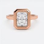 Direct front view of a 3 CT radiant lab-grown diamond engagement ring in a rose gold milgrain bezel setting.