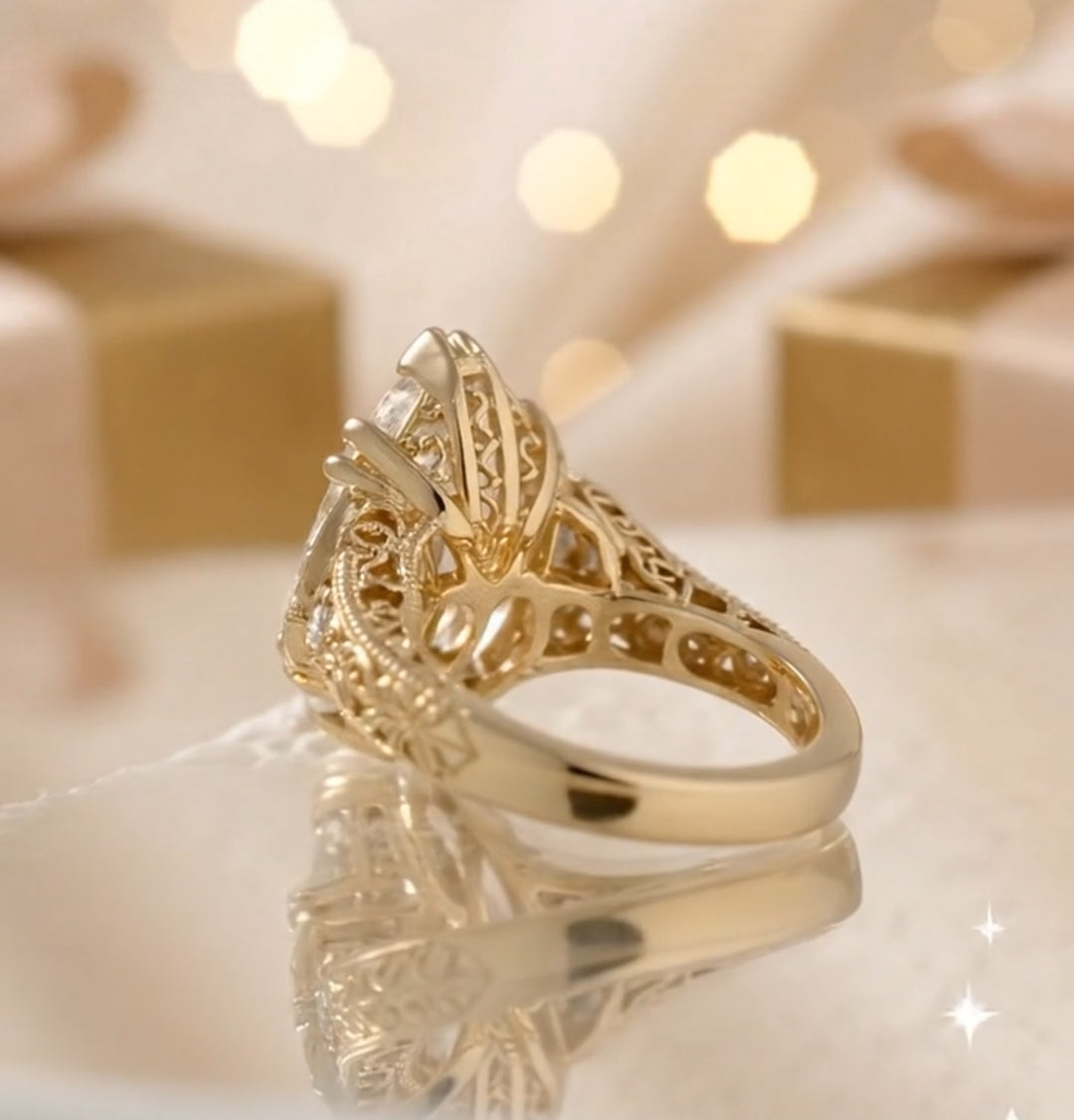 4 CT Marquise Lab Diamond Engagement Ring Hand Engraved Vintage