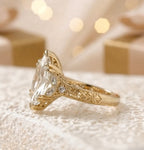 Side Three Stone bezel Set Ring, Yellow Gold Ring
