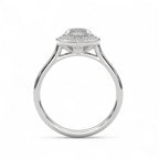 Side profile view of white gold 4 CT marquise lab grown diamond engagement ring showing cathedral bridge setting.