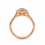 Side profile view of rose gold 4 CT marquise lab diamond engagement ring showing under-gallery basket detail.