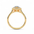 Side profile view of a 4 carat marquise lab diamond engagement ring with cathedral setting in yellow gold.