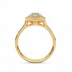 Side profile view of a yellow gold 4 CT marquise lab diamond engagement ring showing cathedral arch setting.