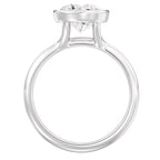 Full profile view of a white gold 3 CT round lab grown diamond bezel solitaire ring.