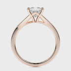 Side profile view of a 2 carat princess cut lab diamond solitaire ring in rose gold.