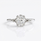 Top-down centered view of a 3 CT oval lab grown diamond engagement ring in white gold.