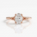 Direct top view of a 3 CT oval cut lab grown diamond engagement ring in rose gold.