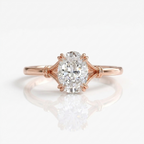Direct top view of a 3 CT oval cut lab grown diamond engagement ring in rose gold.