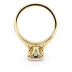 Detailed view of the openwork teardrop filigree basket setting on a 4 CT radiant lab diamond solitaire ring.