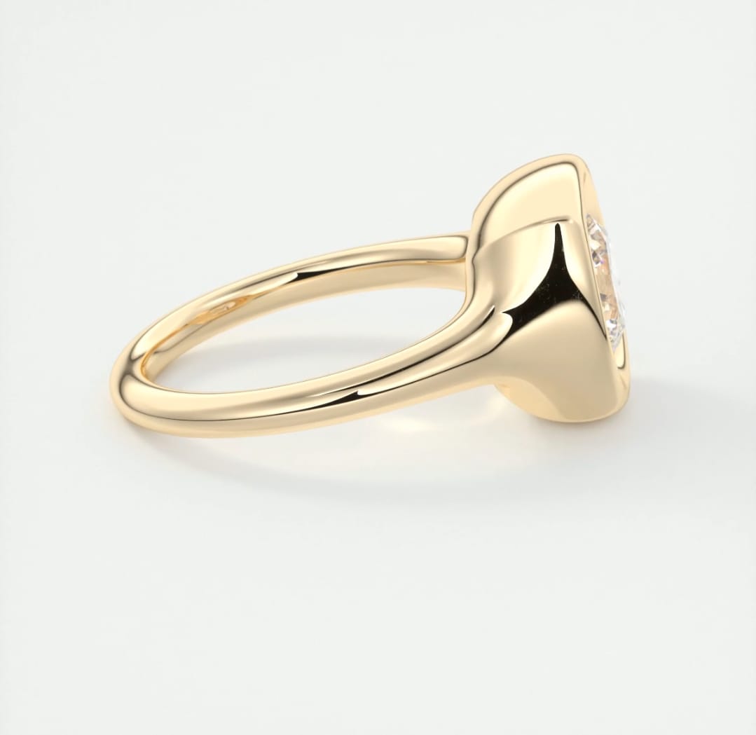 High-angle side view highlighting the smooth contours and seamless edge of the modern bezel ring.