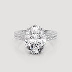 4 Carat Oval Lab Grown Diamond Ring with Double Row Pavé Band in 18K Yellow Gold Side Angle