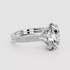 Side view of 4 CT Oval Cut Lab Grown Diamond Engagement Ring with double row micro pavé in White Gold