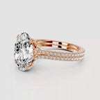 Side profile view of 4 Carat Oval Cut Lab Grown Diamond Engagement Ring in Rose Gold with micro pavé accent diamonds