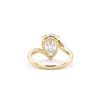 Underside view of 3 Carat Pear Cut Lab Grown Diamond Ring in 18K Yellow Gold showing bypass setting detail