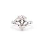 Front view of 3 Carat Pear Cut Lab Grown Diamond Engagement Ring in White Gold with swirl pavé band
