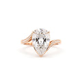 Front view of 3 Carat Pear Shaped Lab Grown Diamond Engagement Ring in Rose Gold with bypass pavé shank