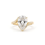 Top view of 3 Carat Pear Cut Lab Grown Diamond Engagement Ring in 18K Yellow Gold with pavé accent band