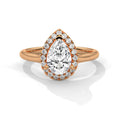 Top-down front view of 3 Carat Pear Cut Lab Diamond Halo Ring in 14K Rose Gold