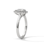 Side angle view of 3 Carat Pear Cut Lab Diamond Halo Engagement Ring in White Gold