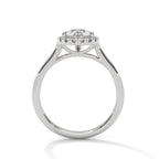 Side profile view of 3 Carat Pear Cut Lab Diamond Halo Engagement Ring in Platinum or White Gold