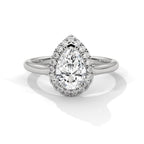 Top-down view of 3 Carat Pear Cut Lab Grown Diamond Halo Engagement Ring in White Gold