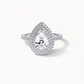 Front top-down view of 2 Carat Pear Cut Lab Grown Diamond Double Halo Engagement Ring with pavé band in White Gold