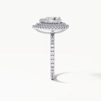 Side profile view of 2 Carat Pear Cut Lab Grown Diamond Double Halo Ring showing head structure and pavé shank
