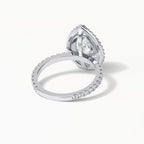 Underside setting detail of 2 Carat Pear Cut Lab Grown Diamond Double Halo Ring showing basket construction