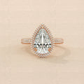 Front top view of 4 Carat Pear Cut Lab Grown Diamond Double Halo Engagement Ring in 14K rose gold