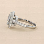 Left side profile angle of 4 Carat Pear Cut Lab Grown Diamond Engagement Ring highlighting halo thickness and pave shank