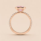 Side profile view of 2 Carat Pink Oval Cut Lab Diamond Ring showing rose gold setting and micro-pave shank