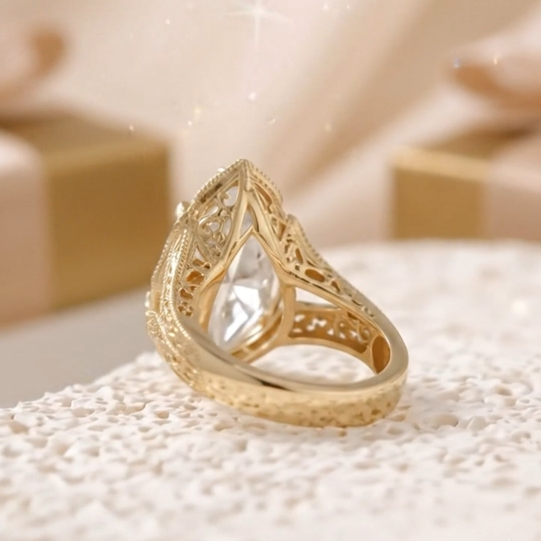 Filigree Antique Style 4 CT Marquise Lab Diamond Engagement Ring