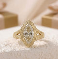 Filigree Antique Style 4 CT Marquise Lab Diamond Engagement Ring