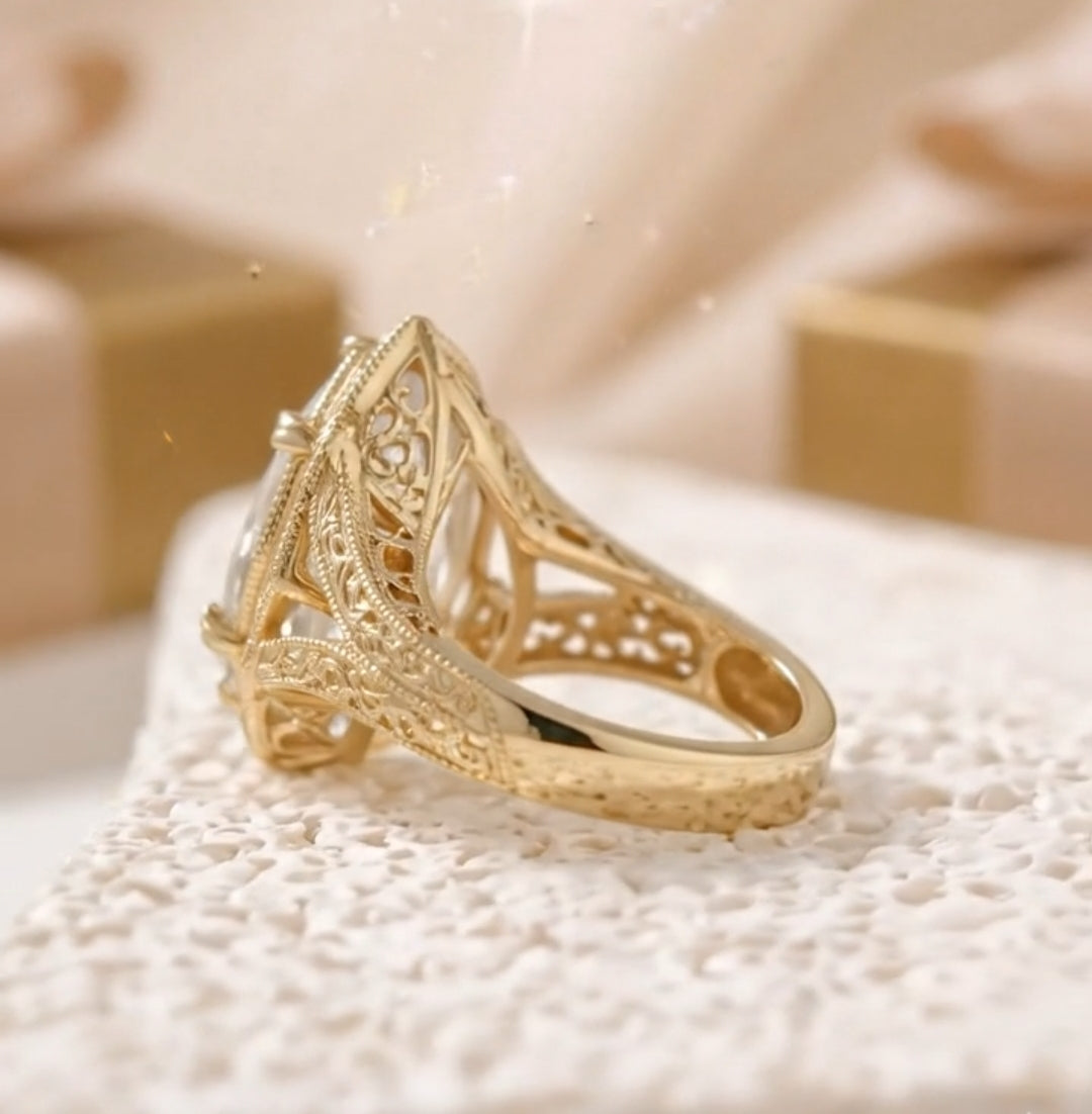 Filigree Antique Style 4 CT Marquise Lab Diamond Engagement Ring
