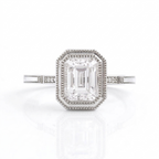 Direct top-down view of 3 Carat Emerald Cut Lab Grown Diamond Ring in platinum or white gold setting
