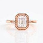 Direct top-down view of 3 Carat Emerald Cut Lab Diamond Engagement Ring in rose gold