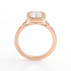 Side profile view of 3 Carat Emerald Cut Lab Diamond Ring in rose gold showing milgrain band trim and bezel height