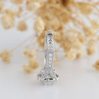 Edge profile view showing hand-engraved chevron pattern and milgrain on 3 Carat Round Lab Diamond Ring band