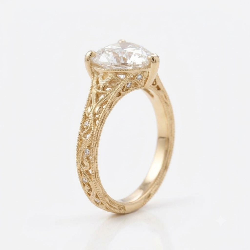 antique-style-filigree-lab-diamond-engagement-ring-profile-view