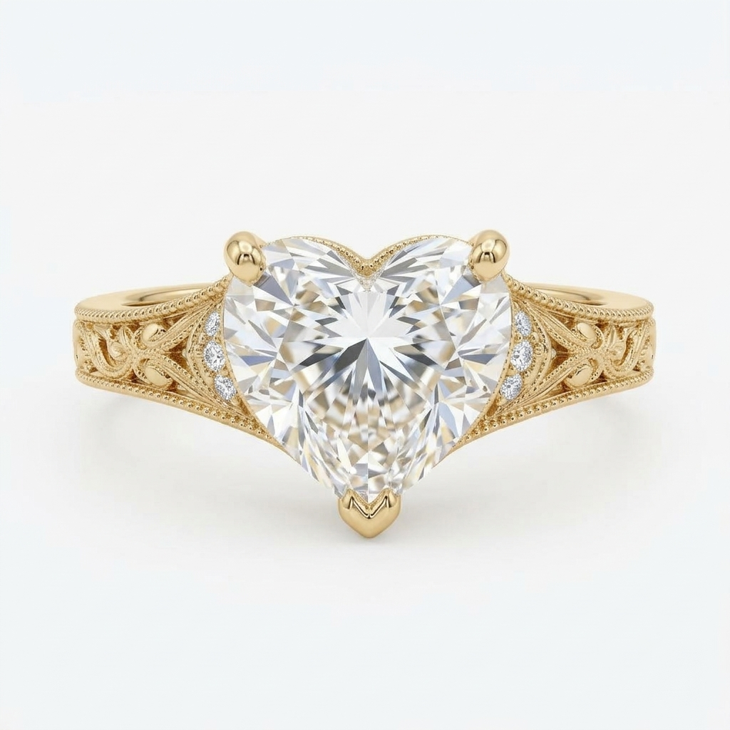 yellow-gold-vintage-filigree-heart-cut-diamond-ring-front-view